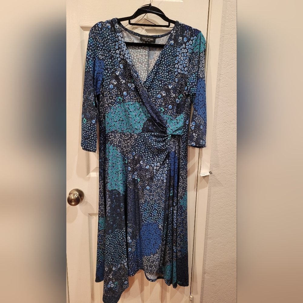 Perceptions Asymmetrical Dress in Blue and Green